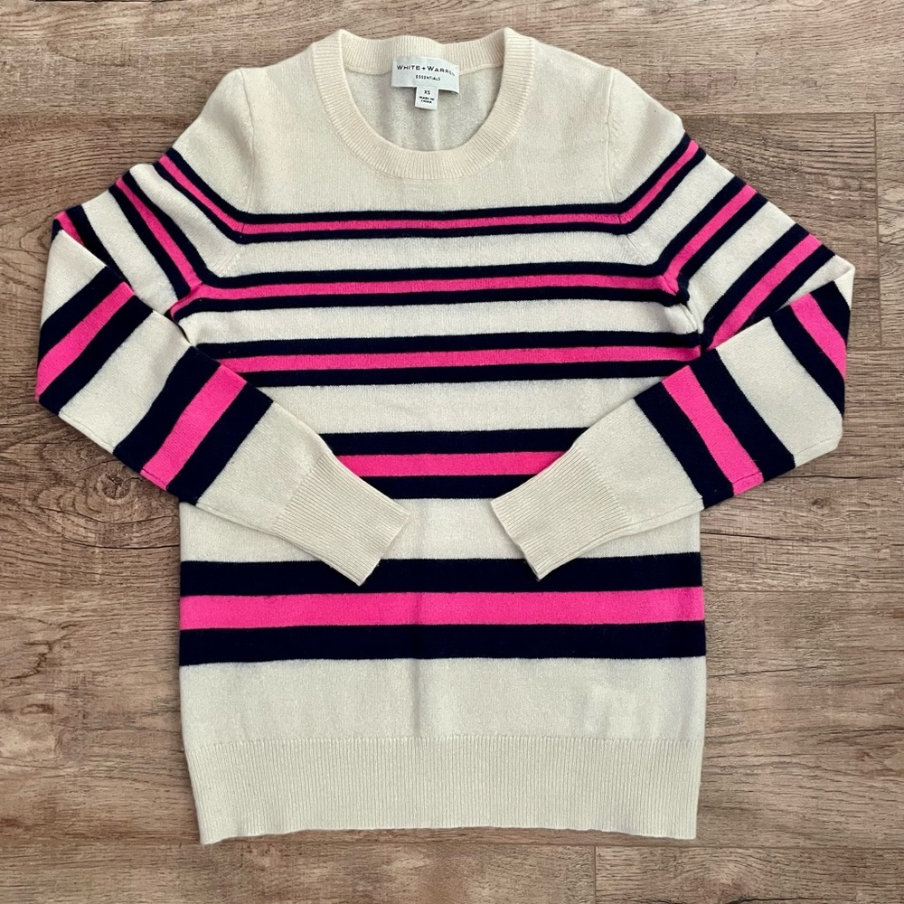 NWOT White + Warren Stripes Cashmere Crewneck Sweater Size XS